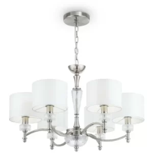 image of Alicante Chandelier Nickel with Faric Shades, 6 Light, E14