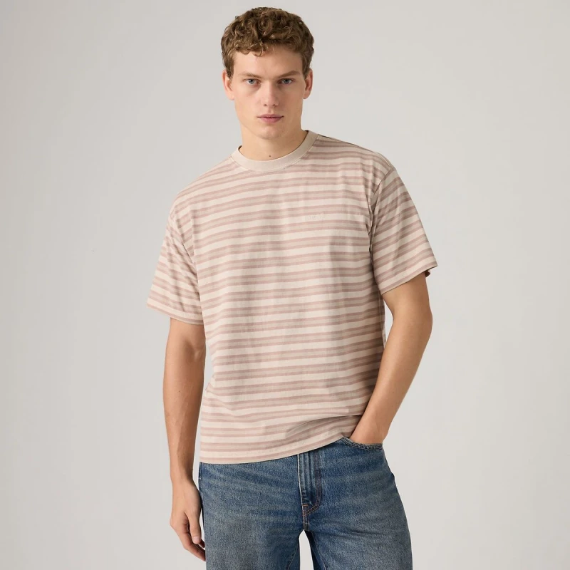 Image of Levis Crew Neck T-Shirt with Short Sleeves striped/beige Cotton S