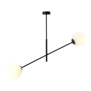 Image of Linear Black Contemporary Pendant Ceiling Light with White Glass Shades, 2x E14