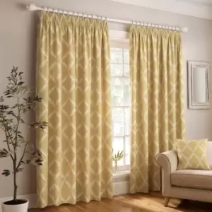 Image of Olivia Lattice Embroidered Pencil Pleat Curtains Citron, Citron / 168 x 137cm
