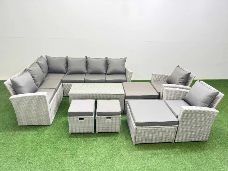 Image of Fimous Outdoor 12 Seater Corner Sofa Sets with Chair 4 Stools Light Grey Light Grey Unisex