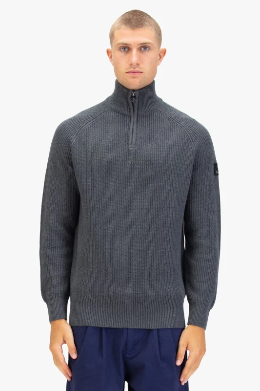 Image of Luke 1977 Luke 1977 Men Watton Plated Quarter Zip Knit Jumper in Charcoal Size: X-Large Charcoal XL Male 5063494106158