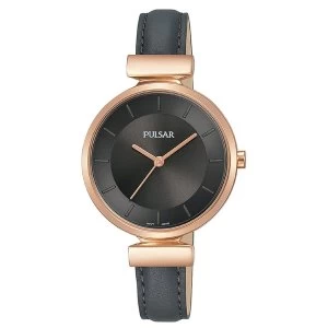 image of Pulsar PH8420X1 Ladies Black Leather Strap Rose Gold Case 50M Watch