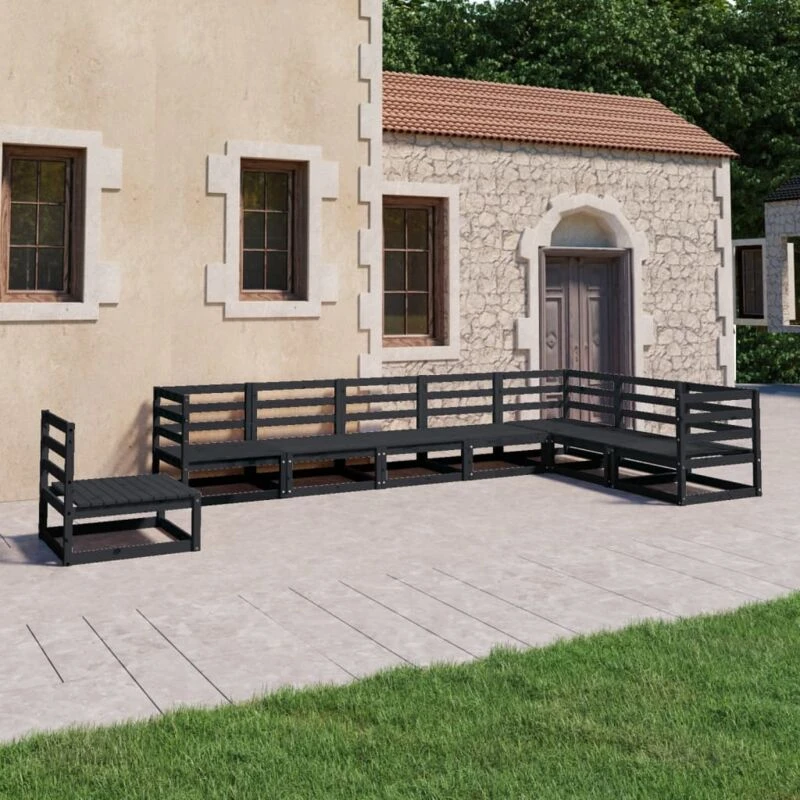 Image of VIDAXL 8 Piece Garden Lounge Set Black Solid Pinewood Vidaxl 8720286468814
