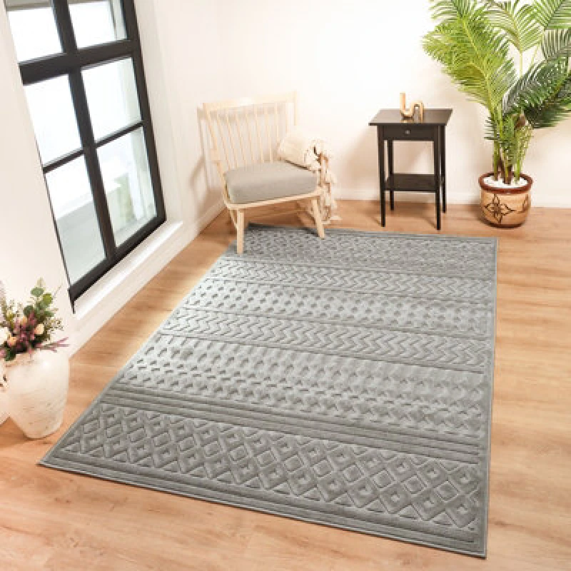 Image of Livabliss In- & Outdoor 3D High & Low Pile Textured Grey Haruka Area Rug 160 X 220 Cm - Easy To Clean, Perfect For Balcony Or Dining Room