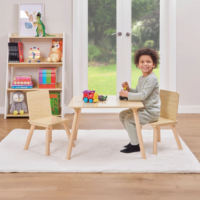 Image of Liberty House Toys Kids Natural Wood Table and Two Chairs Set, Brown LHT11125