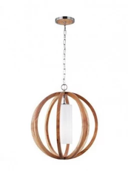 Image of 1 Light Small Spherical Cage Ceiling Pendant Brushed Steel, Light wood, E27