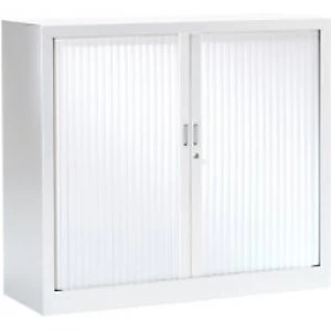 Image of Pierre Henry Tambour Cupboard Lockable with 2 Shelves Steel Monobloc 1000 x 430 x 1000mm White
