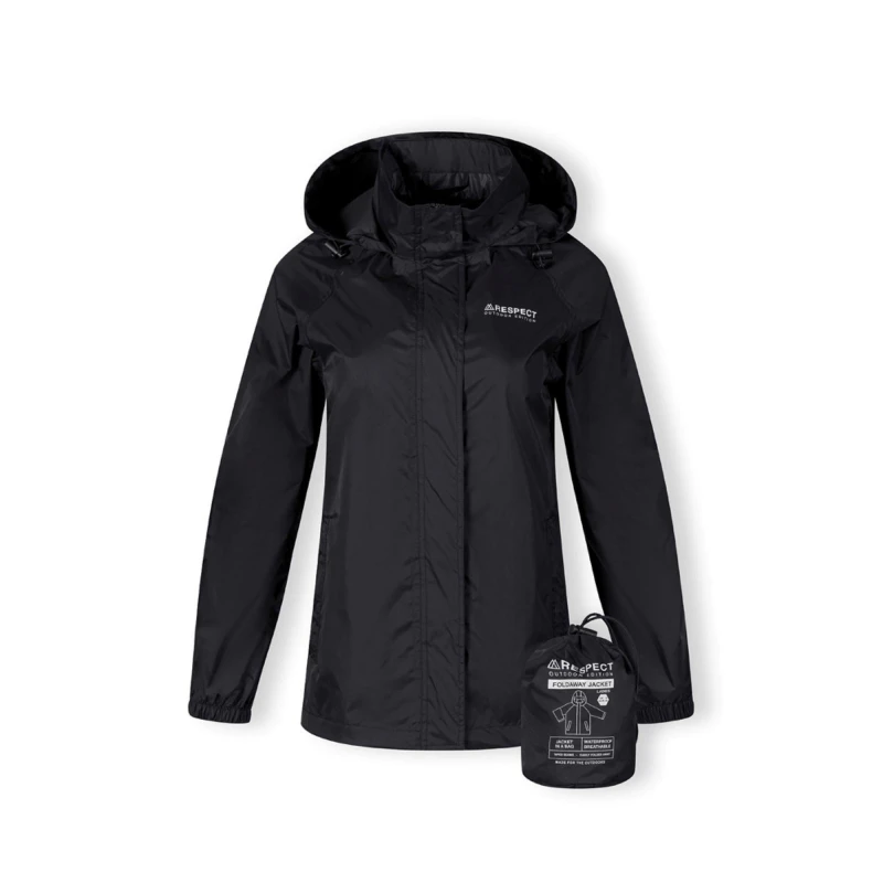 Image of Minoti Women packaway waterproof jacket with hood Black female 10 (S)