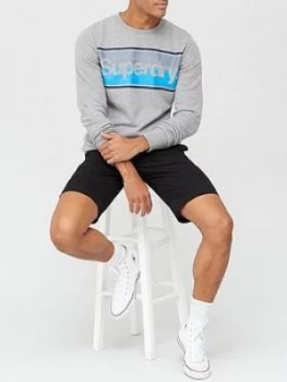 Image of Superdry Core Logo Stripe Crew Sweatshirt - Grey Marl, Size 2XL, Men