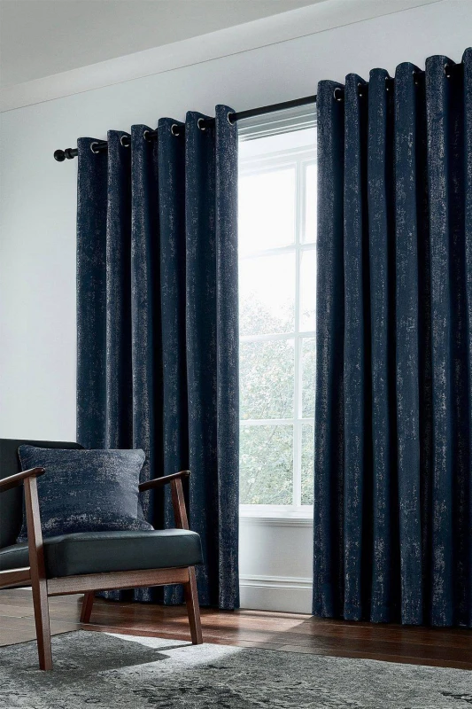 Image of Helena Springfield 'Roma' Woven Lined Curtains in Dark Navy Size: 167cm width x 228cm drop Dark Navy Unisex 167cm width x 228cm drop