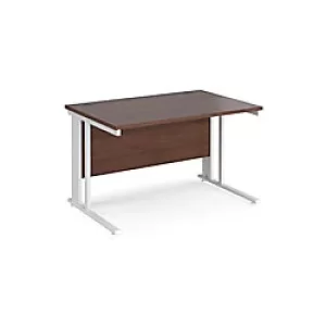 Image of Rectangular Straight Desk Walnut Wood Cable Managed Legs White Maestro 25 1200 x 800 x 725mm