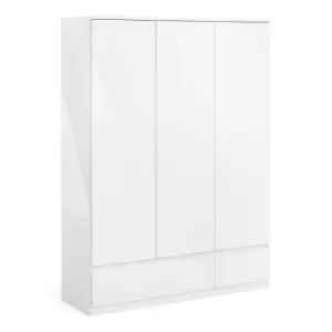 image of Naia Wardrobe With 3 Doors + 2 Drawers In White High Gloss