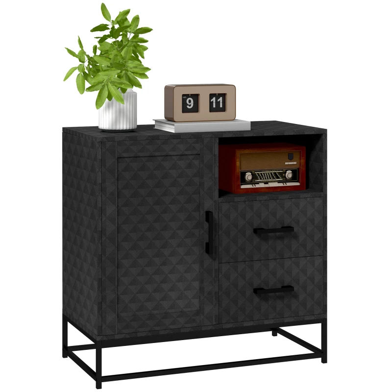 Image of HOMCOM Cupboard with Adjustable Shelf, Open Compartment, 2 Drawers Black