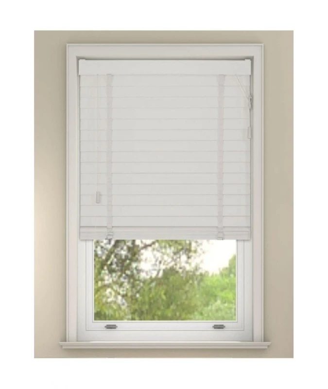 Image of New Edge Blinds White Faux Wood Venetian Blinds with Tapes 120cm Drop Size: 60cm width x 130cm drop White Unisex 60cm width x 130cm drop