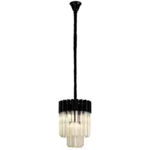 Image of Luminosa Lighting - Luminosa Poland Ceiling Pendant Round 4 Light E14, Matt Black, Cognac Sculpted Glass