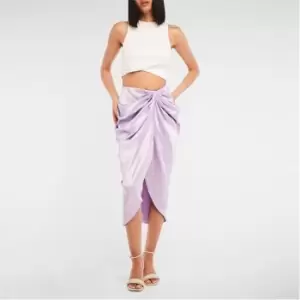 image of Missguided Satin Pleated Ruched Midi Skirt - Purple