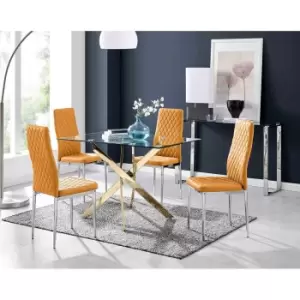 Image of Furniture Box Leonardo 4 Gold Dining Table and 4 Mustard Milan Chairs
