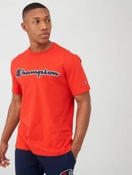 Image of Champion Logo Crew Neck T-Shirt - Red, Size 2XL, Men
