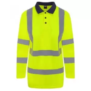 Image of PRO RTX High Visibility Mens Long Sleeve Polo Shirt (3XL) (Yellow/Navy) - Yellow/Navy