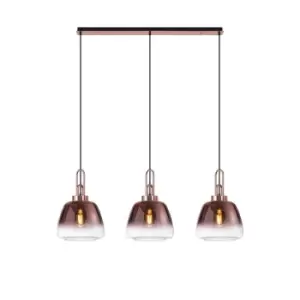 image of Yorktown Linear Ceiling Pendant 3 Light E27 With 28cm Trapezium Glass, Copper, Clear, Matt Black