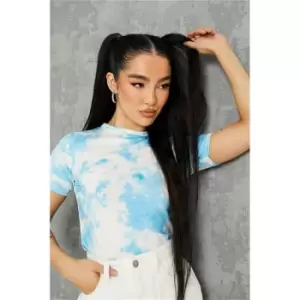 I Saw It First Blue Tie Dye Fitted Cotton Crop T-Shirt - Blue