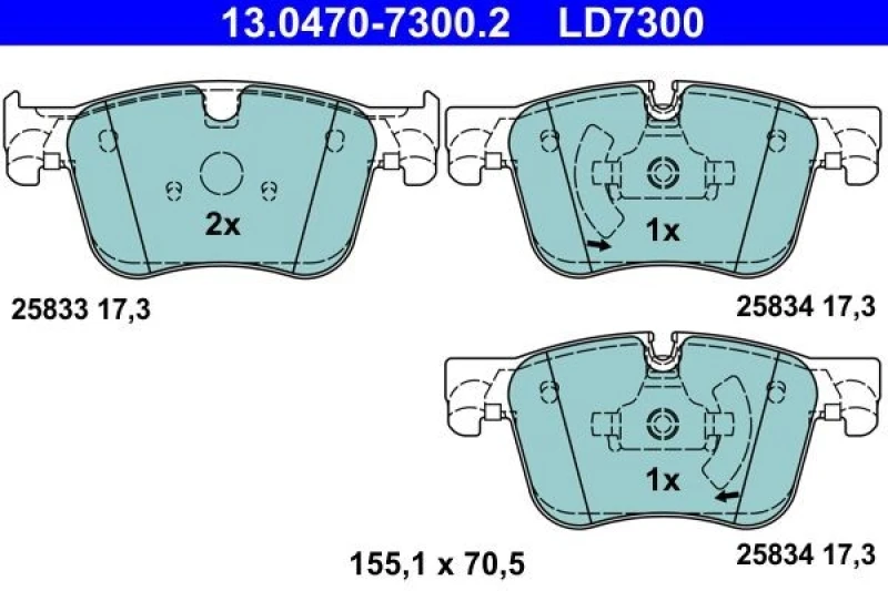 Image of ATE 13.0470-7300.2 Brake pad set excl. wear warning contact Brake Pad Set,disc brake (402)