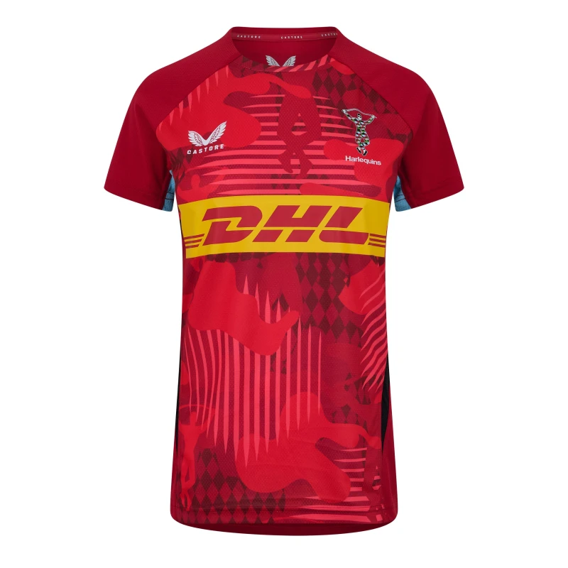 Image of Castore Harlequins Matchday Shirt 2024 2025 Womens Red/Caviar female 12 (M)