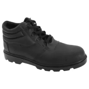 Image of Grafters Mens Grain Leather Treaded Safety Toe Cap Boots (12 UK) (Black)