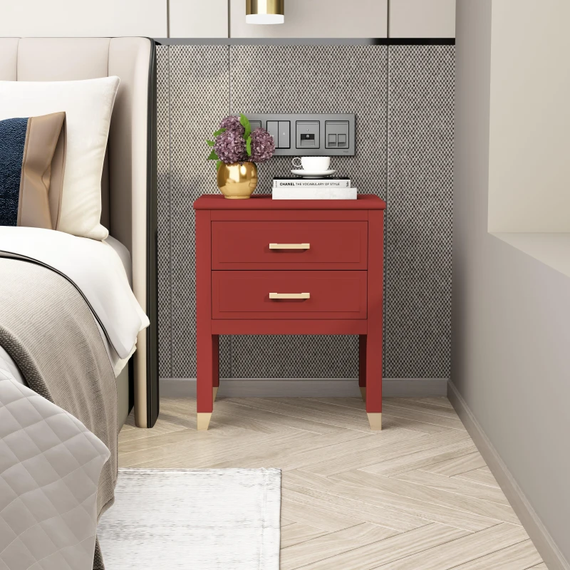 Image of Cabinet Bits Palazzi 2 Drawer Bedside Table in Red Red Unisex