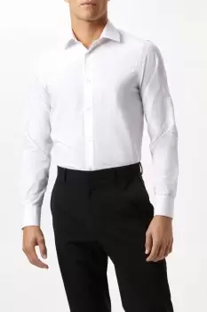 Mens White Long Sleeve Slim Fit Tonal Spot Collar Shirt