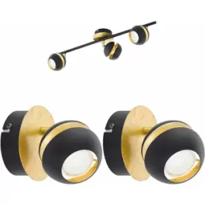 image of Ceiling Spot Light & 2x Matching Wall Lights Black & Gold Adjustable Shade