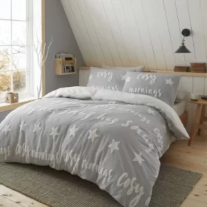 Image of Catherine Lansfield Grey Cosy Tufted Fleece Duvet Cover and Pillowcase Set Grey