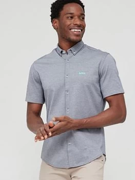 Image of BOSS Biadia Short Sleeve Oxford Shirt - Navy Size M Men