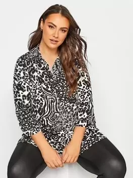 Image of Yours Half Placket Collard Blouse Abstract Spot, Black, Size 20, Women