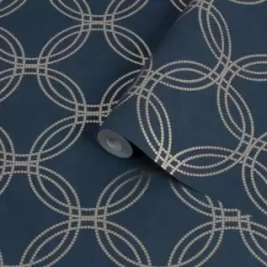 Image of Superfresco Easy Navy Geometric Textured Wallpaper