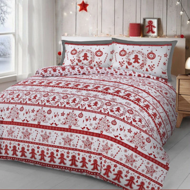 Image of Velosso Teddy Fleece Duvet Cover & Pillowcase Set, Cozy & Warm Bedding, Festive Christmas Pattern, Machine Washable Set - Multicolour