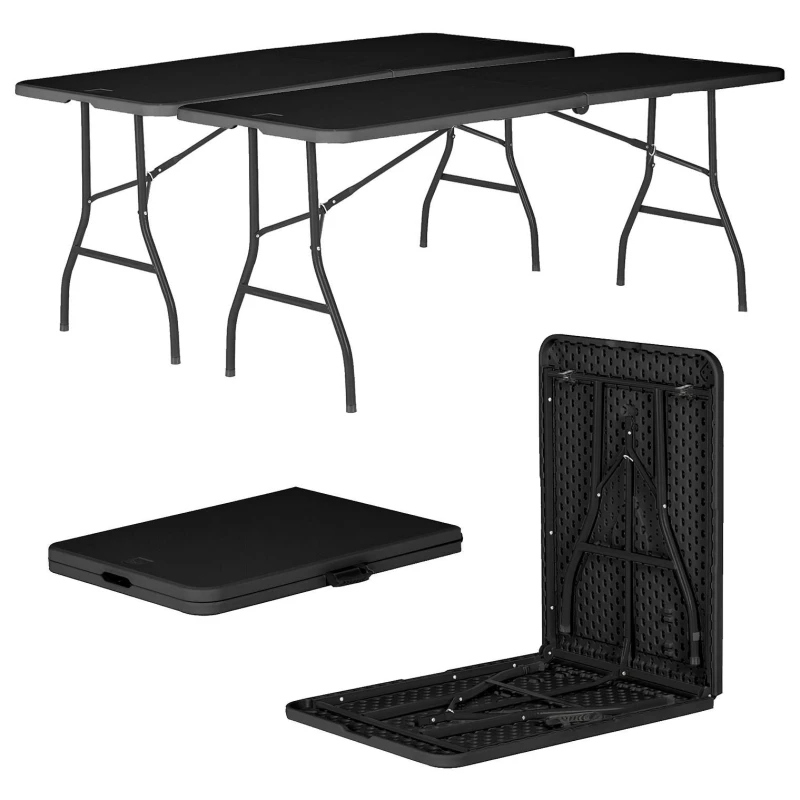 Image of Harbour Housewares Folding Camping Picnic Tables - 180cm (6ft) - Pack of 2 in Black Unisex