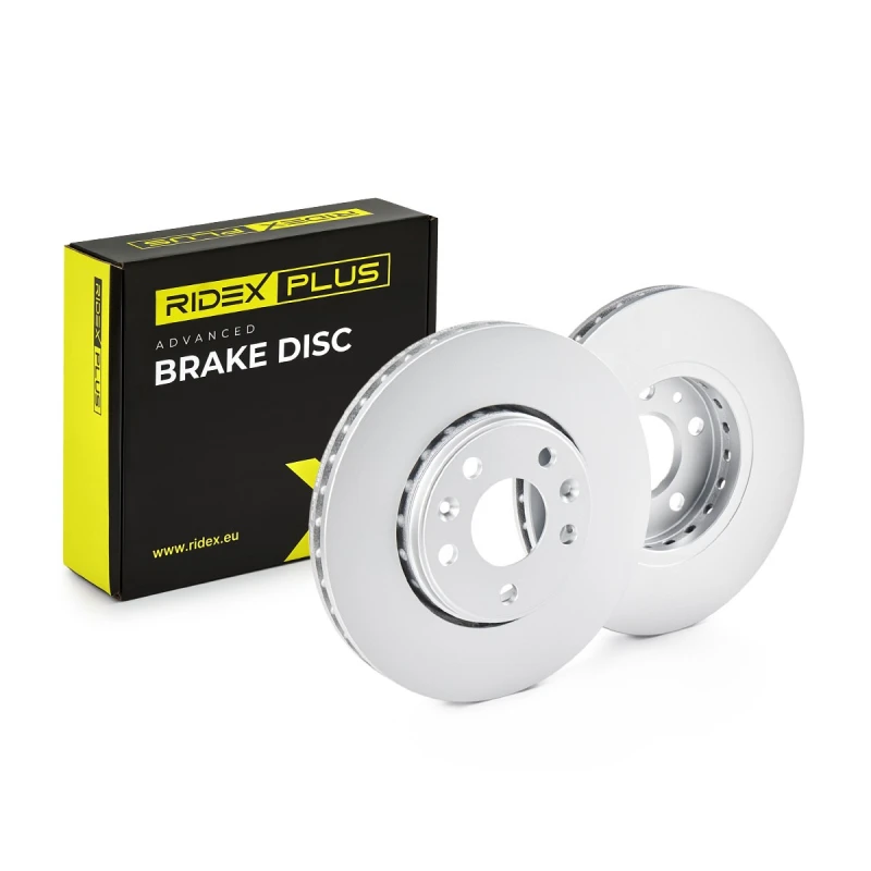 Image of RIDEX PLUS 82B0504P Brake disc Front Axle, Vented, Grey Cast Iron, Coated, High-carbon, with bolts/screws Grey Cast Iron Brake Disc (82)