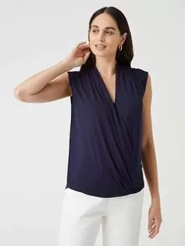 Image of Wallis Sleeveless Wrap Top - Blue Size L, Women