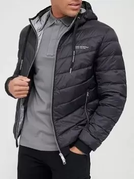 image of Armani Exchange Hooded Padded Down Fill Jacket - Black, Size XL, Men