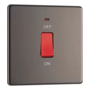 Image of BG Nexus Flatplate Screwless Black Nickel Double Pole 45A Cooker Switch with Neon Indicator - FBN74