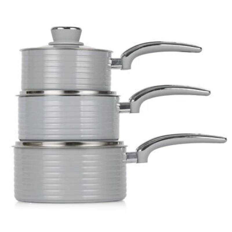 image of Swan Grey Retro 3 Piece Saucepan Set