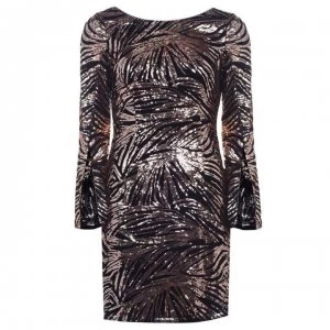 image of Adrianna Papell Short Sequin Dress - BLACK/ROSEGOLD