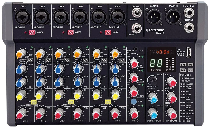 Image of Citronic Citronic CMA-10 Compact Mixer with DSP FX and Bluetooth / USB Play & Record AVS-232903