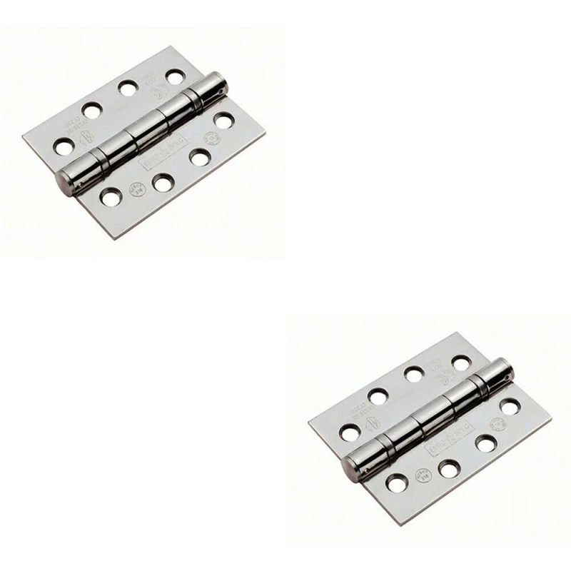 Image of Loops 2x PAIR 102 x 76 x 3mm Ball Bearing Hinge Bright Stainless Steel Interior Door Metallics
