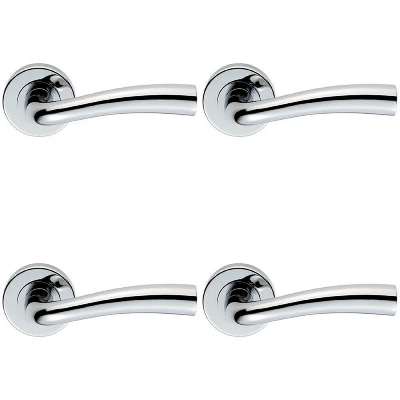 Image of Loops 4x PAIR Curved Flowing Flared Handle Concealed Fix Round Rose Polished Chrome Multi