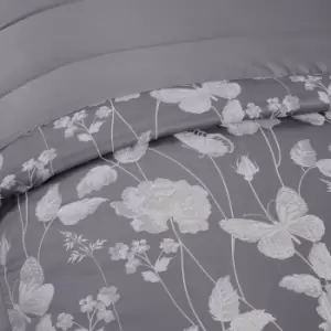 Image of Emma Barclay Butterfly Meadow Bedspread Silver, 100% Polyester, Fit Double/King