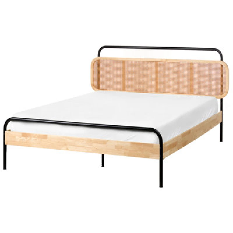 Image of Beliani Bed Rattan Boussicourt 140 X 200 Cm (Eu Double) Light Brown