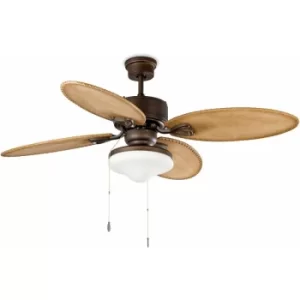 image of Faro Lombok 2 Light Large Ceiling Fan Dark Brown, Rustic Pine with Removable Light, E27